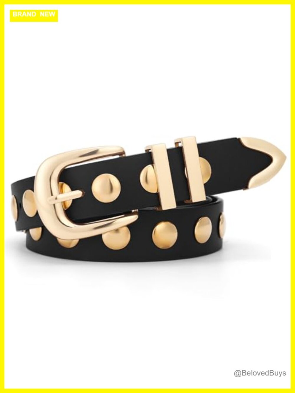 PU Leather Studded Punk Belt With Gold Buckle for Women